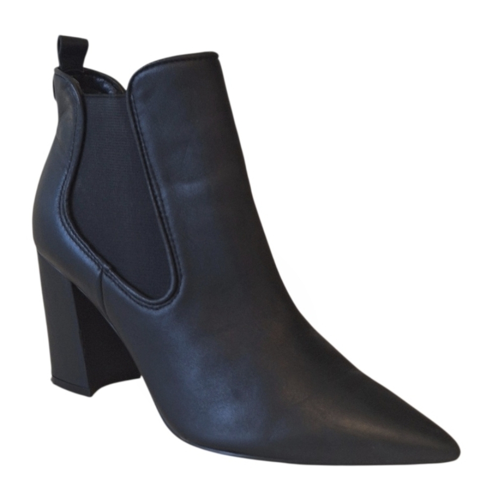 Marc Fisher Black Pointed Toe Ankle Boots – Leather Block Heel Chelsea Style 6.5